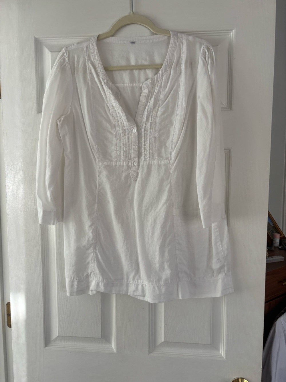 White Women's Tunic Top - Classic Button-Front